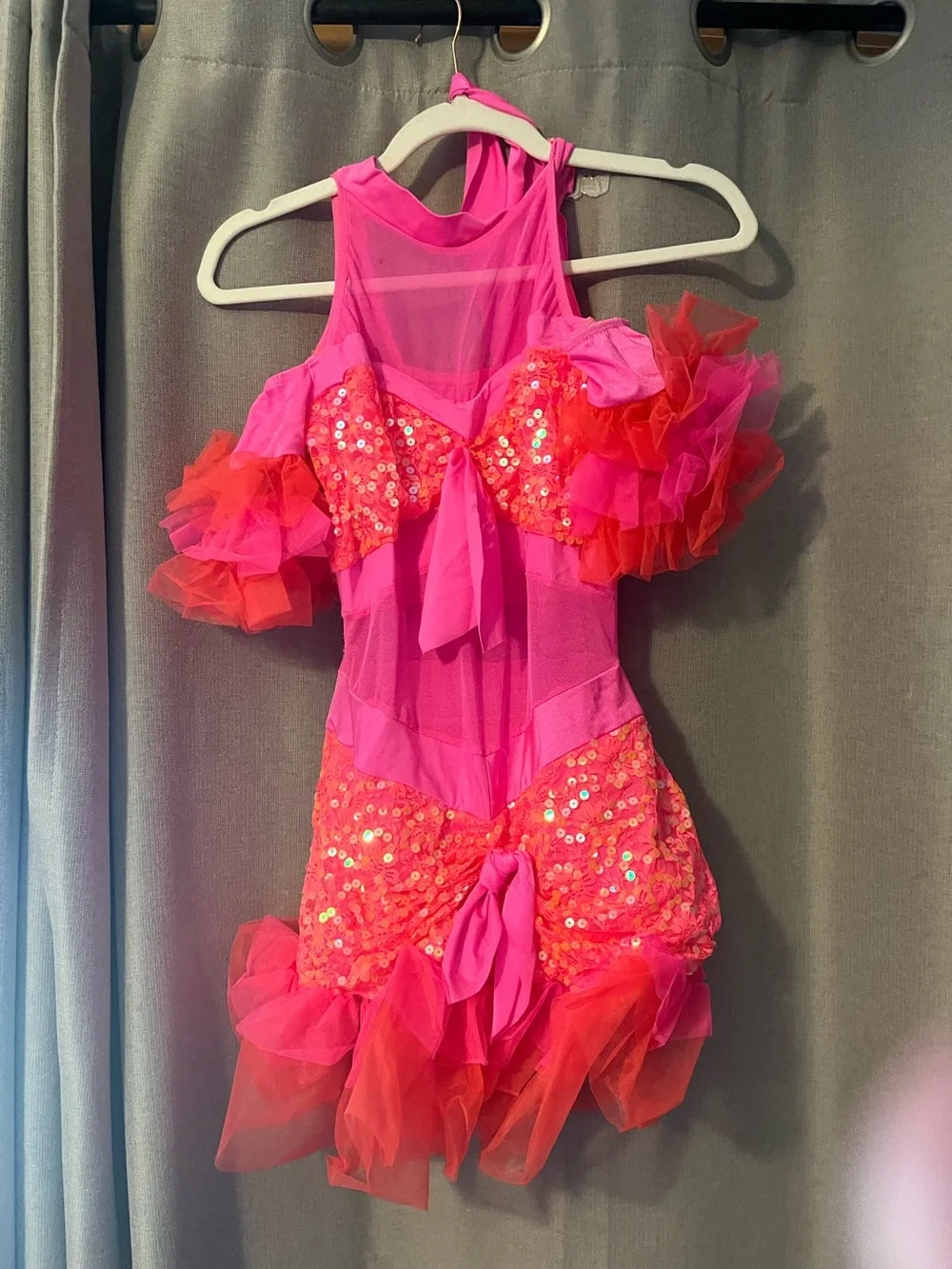 Girls Pink Sequin Ruffle Dance Costume